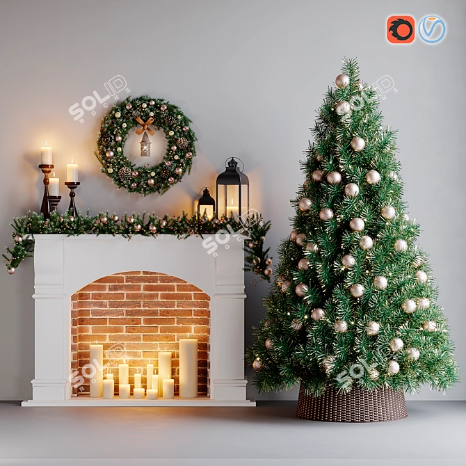 Festive Christmas Tree Decor Set 3D model image 1