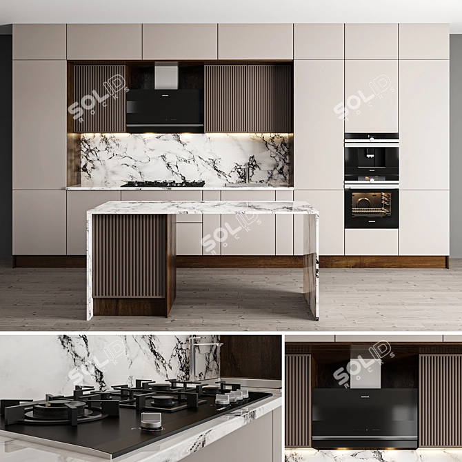 Modern Kitchen Set with Stainless Steel Appliances 3D model image 1