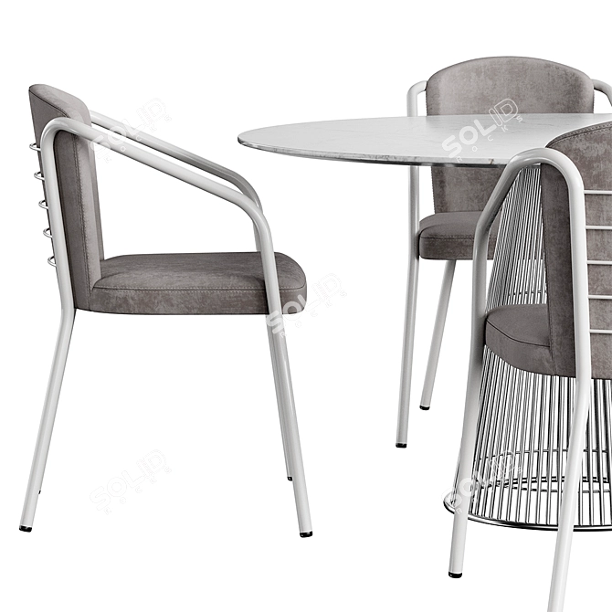 Customizable Brown Chair and Table Set 3D model image 5