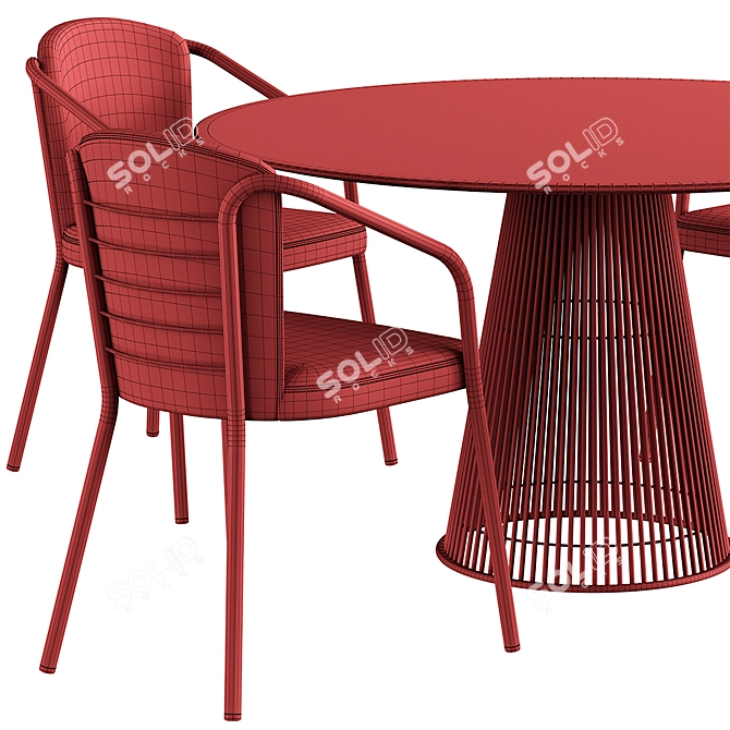 Customizable Brown Chair and Table Set 3D model image 1