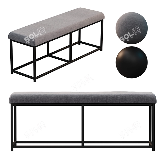 Industrial-style Upholstered Bench - Hiba 3D model image 2