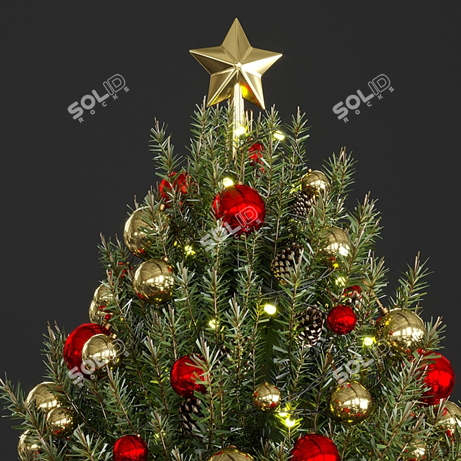 Holiday Joy: Golden & Red Christmas Tree 3D model image 3