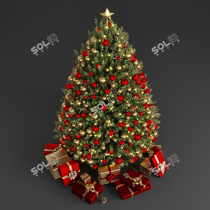 Holiday Joy: Golden & Red Christmas Tree 3D model image 4