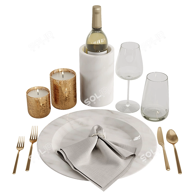 Elegant Stone Dinnerware Set 3D model image 1