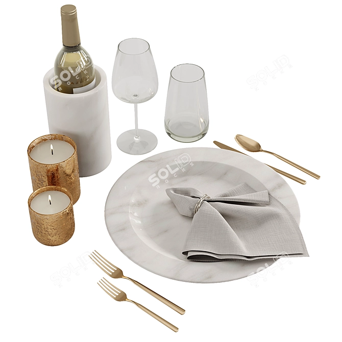 Elegant Stone Dinnerware Set 3D model image 2