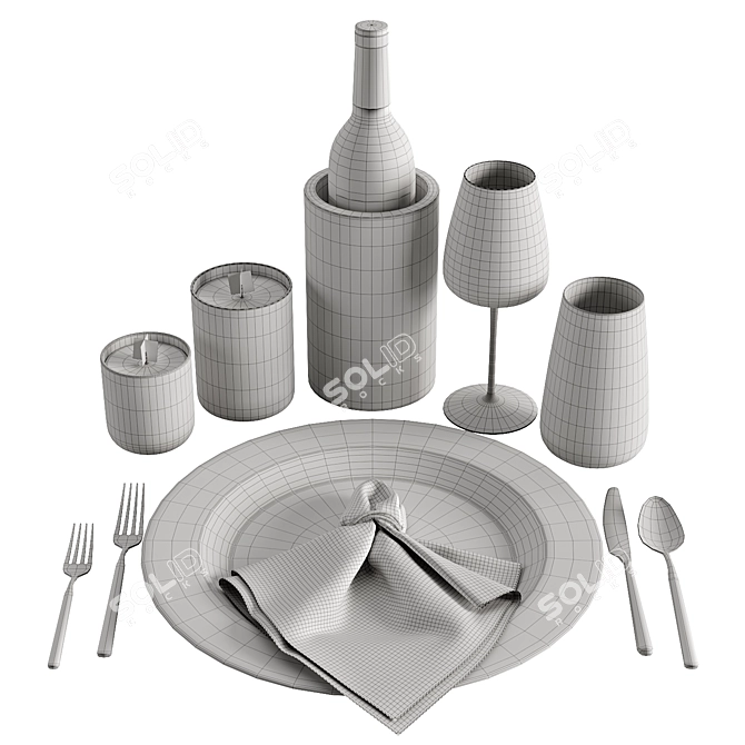 Elegant Stone Dinnerware Set 3D model image 4