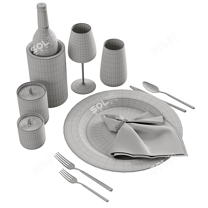 Elegant Stone Dinnerware Set 3D model image 5