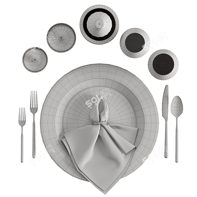 Elegant Stone Dinnerware Set 3D model image 6