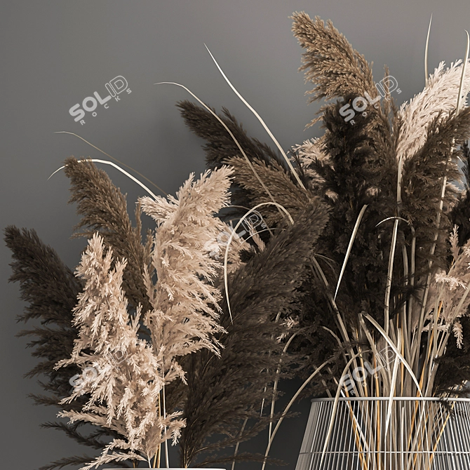 Dried Reed Bouquet in Metal Basket 3D model image 3