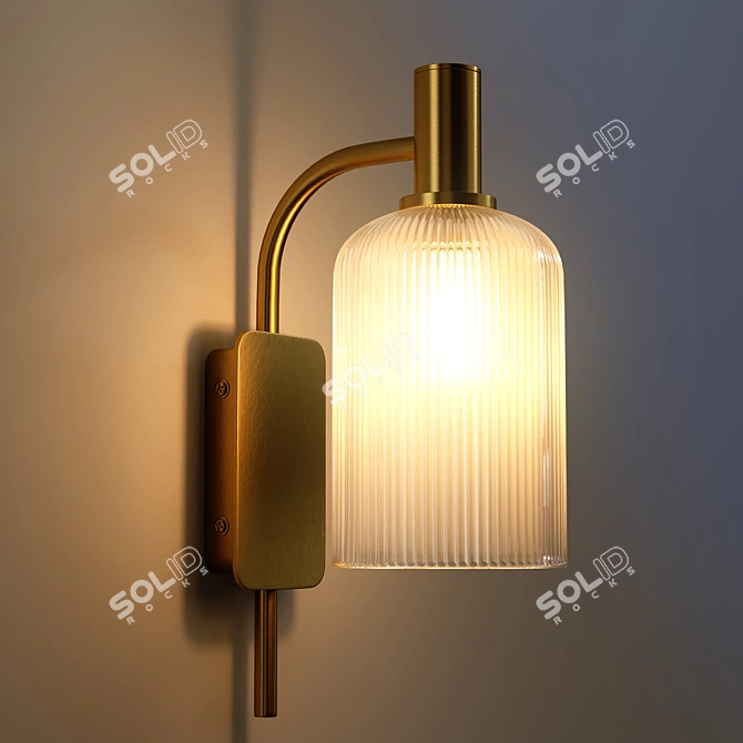Brass and Fluted Glass Wall Lamp 3D model image 3