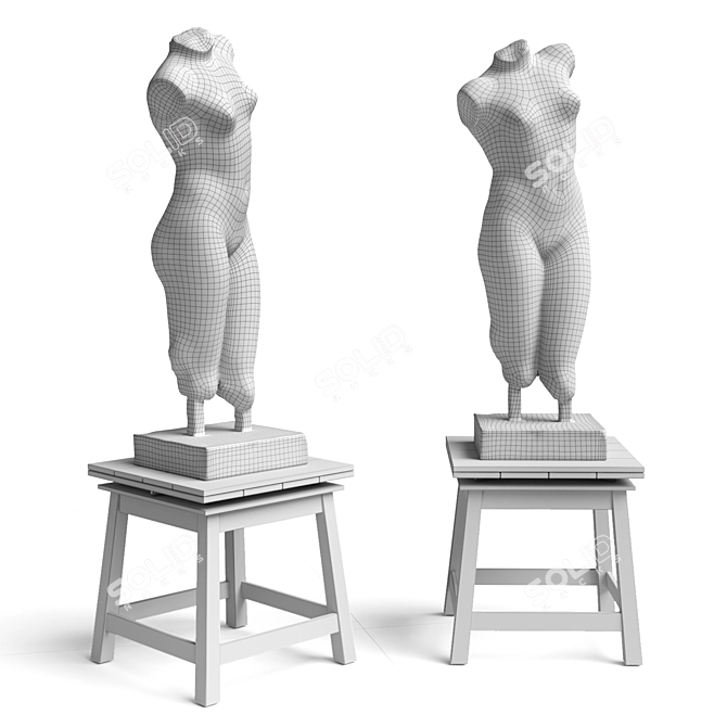 Graceful Marbled Woman Bust with Table 3D model image 5