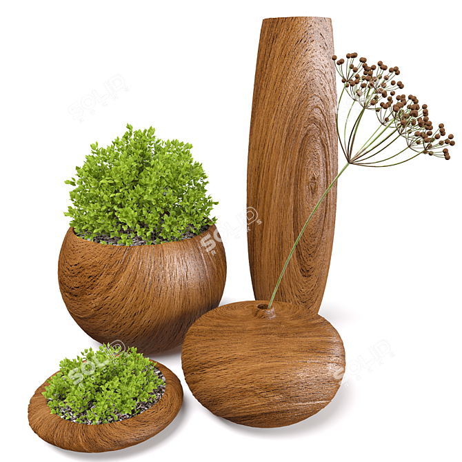 Rustic Wooden Vase Set 3D model image 2