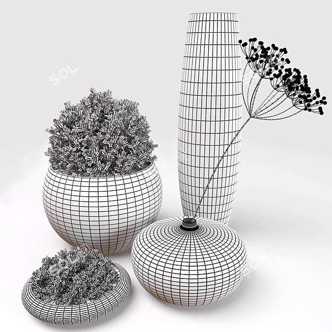 Rustic Wooden Vase Set 3D model image 3