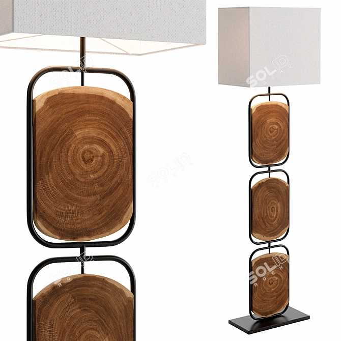 Rustic Colonial Wood Floor Lamp 3D model image 1