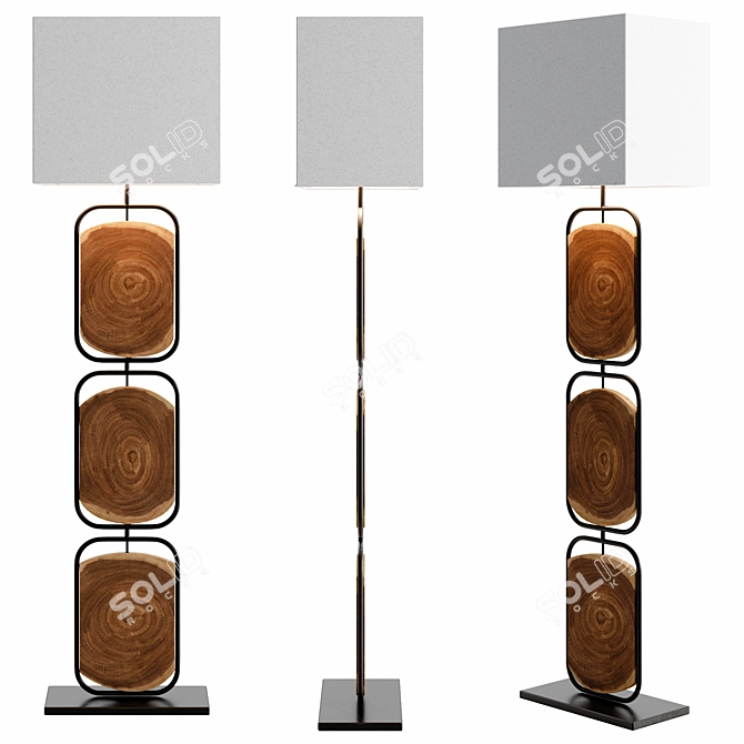 Rustic Colonial Wood Floor Lamp 3D model image 3