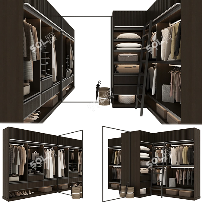 Modern Classic P-Shaped Wardrobe 3D model image 1