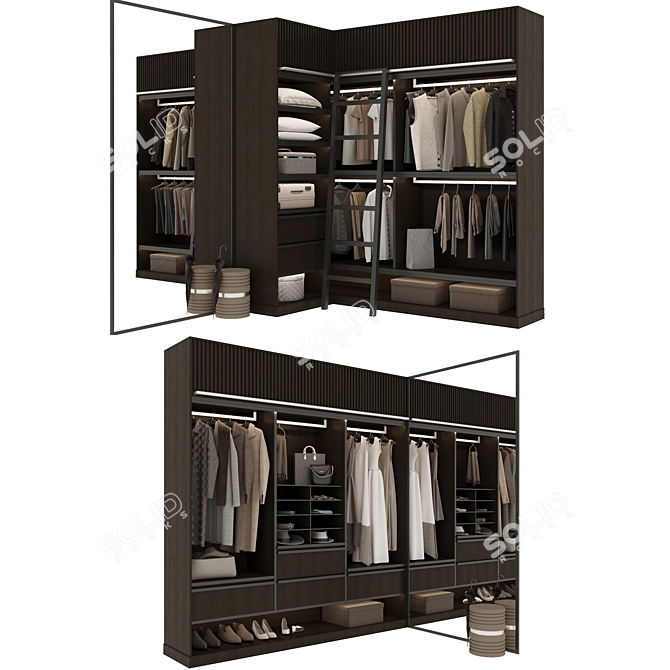 Modern Classic P-Shaped Wardrobe 3D model image 2