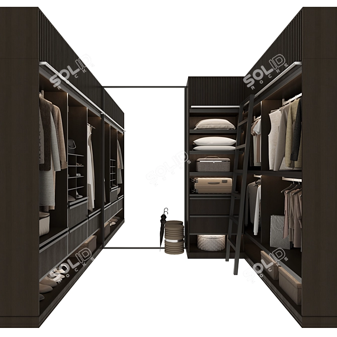 Modern Classic P-Shaped Wardrobe 3D model image 3