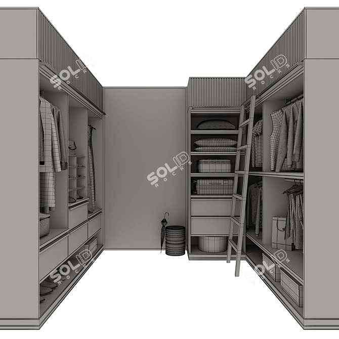 Modern Classic P-Shaped Wardrobe 3D model image 4