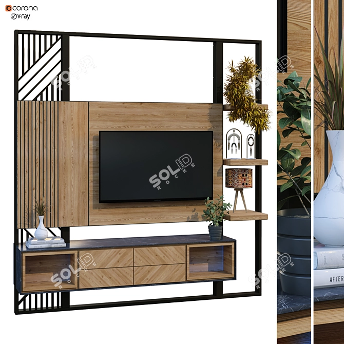 Modern TV Wall Set 205 3D model image 1