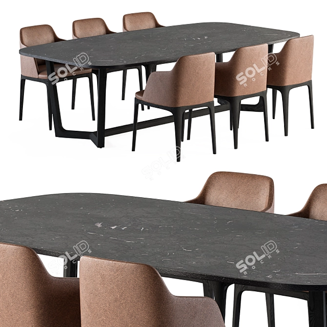 Poliform Concord Table & Grace Chair Dinning Set 3D model image 1