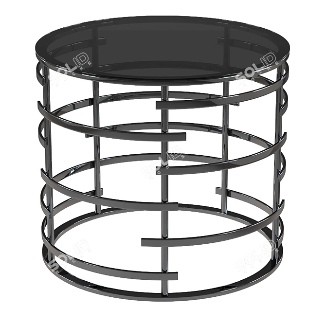 Saturn Black: Stylish Glass and Steel Side Table 3D model image 1