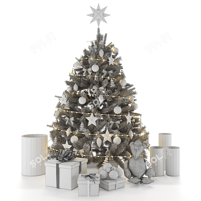  Festive Christmas Tree with Ornaments & Tiger Toy 3D model image 2