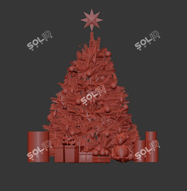  Festive Christmas Tree with Ornaments & Tiger Toy 3D model image 3
