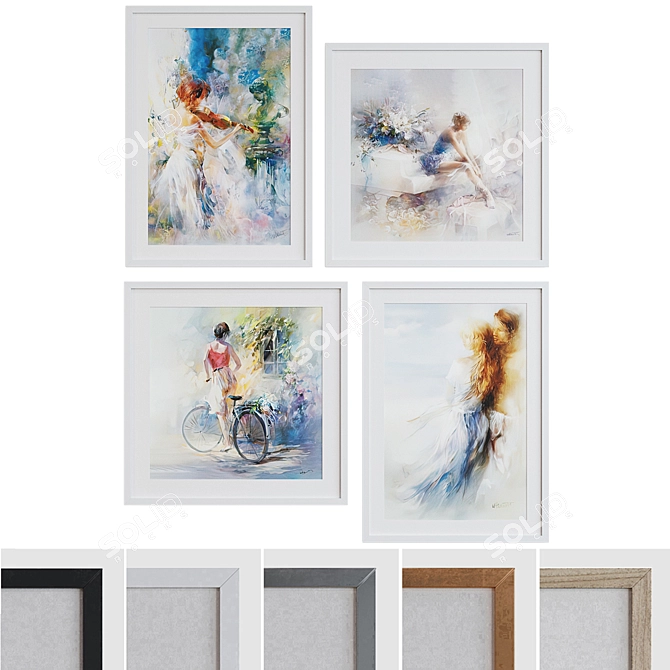 Modern Watercolor Woman Picture Frame Set 3D model image 1