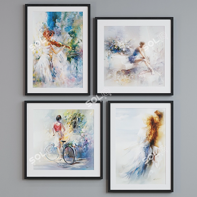 Modern Watercolor Woman Picture Frame Set 3D model image 2