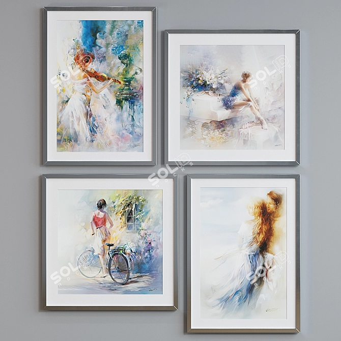 Modern Watercolor Woman Picture Frame Set 3D model image 3