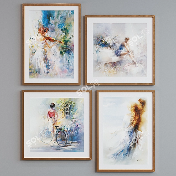 Modern Watercolor Woman Picture Frame Set 3D model image 4