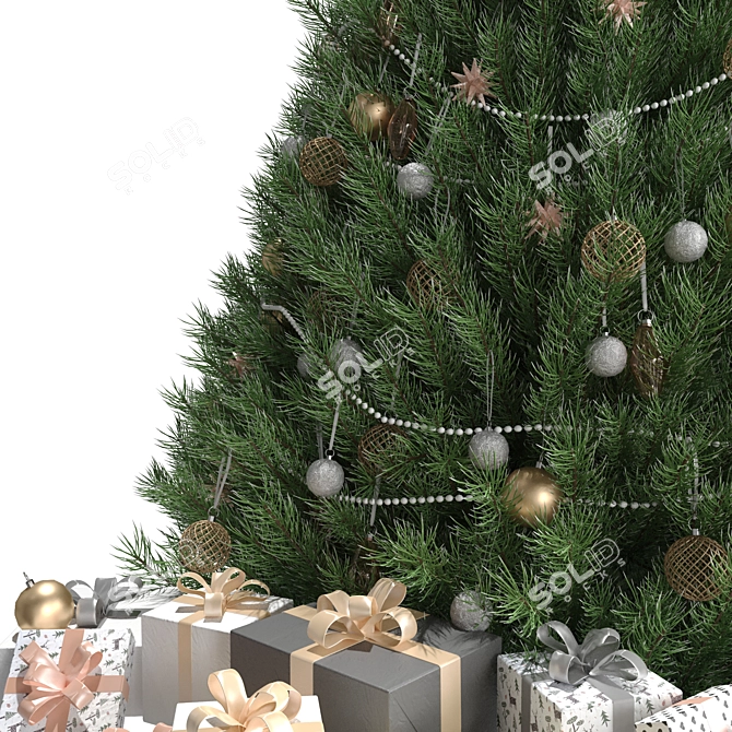 Festive Christmas Tree with Decorations 3D model image 2