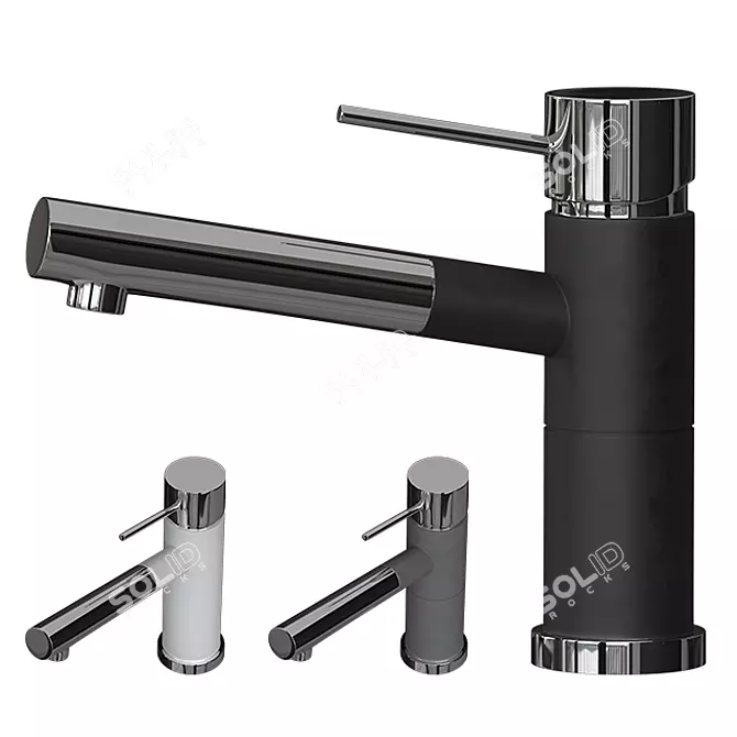 Sleek Black/Chrome Dual Finish Faucet 3D model image 3