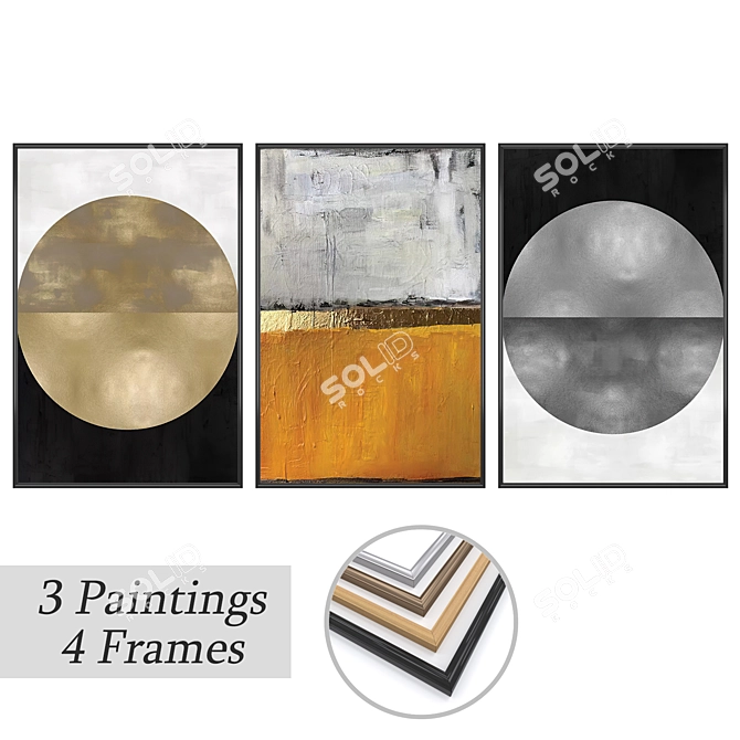 "Elegant Art Trio with Versatile Frames 3D model image 1