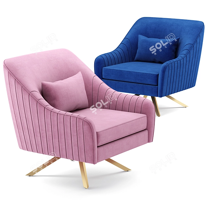 Elegant Paloma Velvet Swivel Chair 3D model image 3