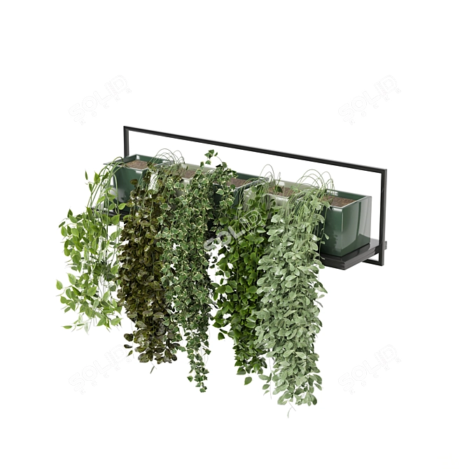 Rustic Concrete Pot: Indoor Plants on Metal Shelf 3D model image 5