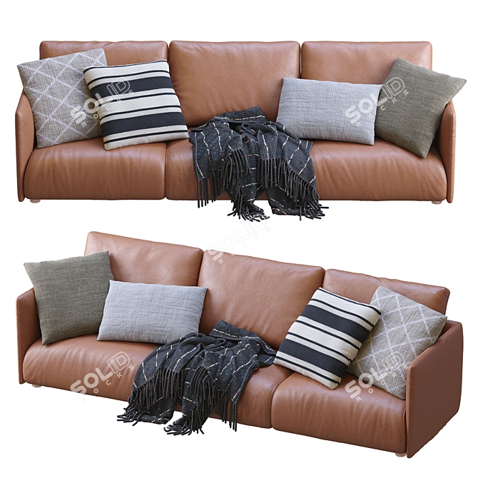 Sleek Leather Sofa: Ultimate Comfort & Style 3D model image 4