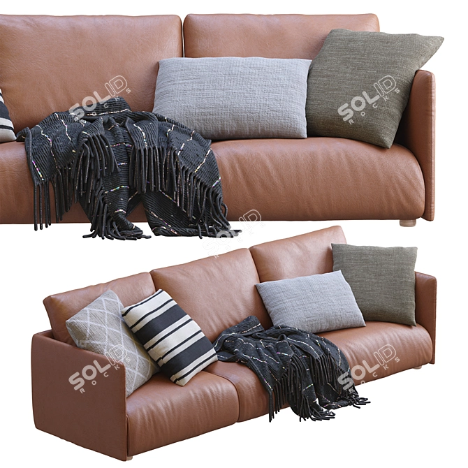 Sleek Leather Sofa: Ultimate Comfort & Style 3D model image 6