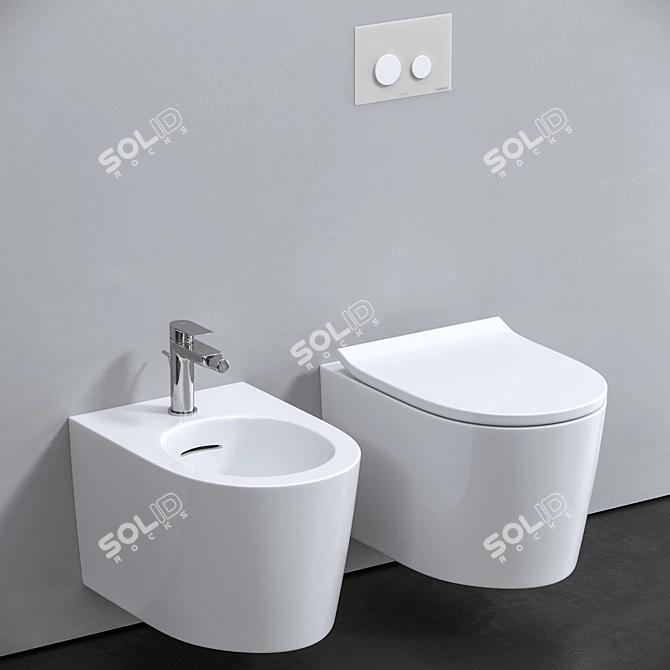 Title: TOTO Wall-Hung Toilet and Bidet 3D model image 1