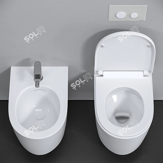 Title: TOTO Wall-Hung Toilet and Bidet 3D model image 3