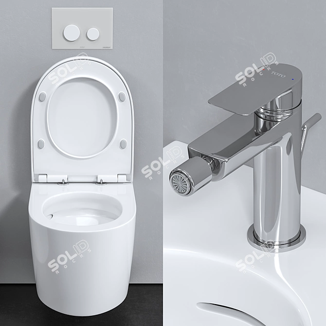 Title: TOTO Wall-Hung Toilet and Bidet 3D model image 4