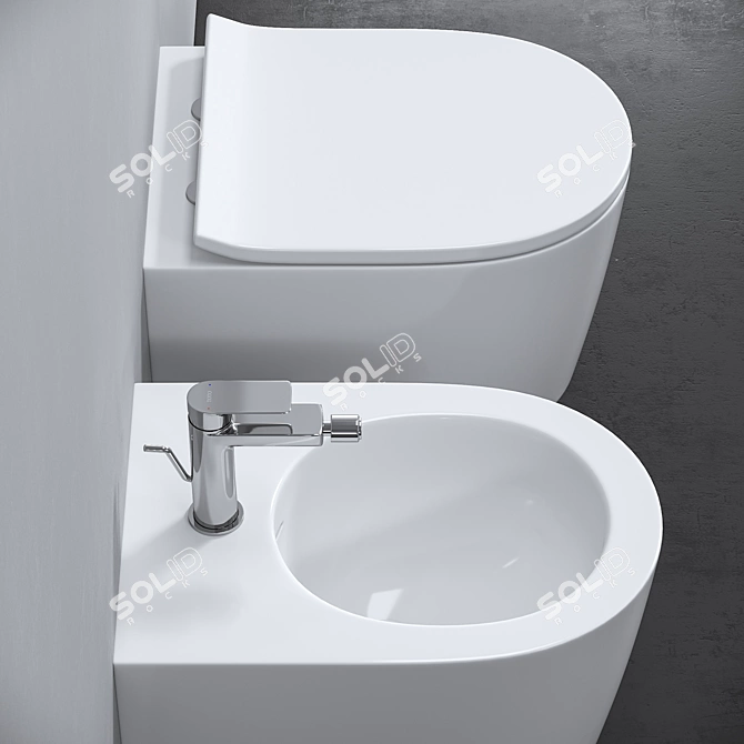 Title: TOTO Wall-Hung Toilet and Bidet 3D model image 6