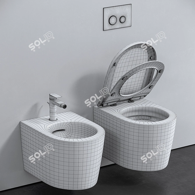 Title: TOTO Wall-Hung Toilet and Bidet 3D model image 7