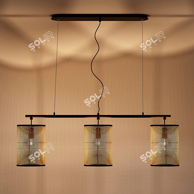 Metal and Wicker Pendant Light, Cara 3D model image 3