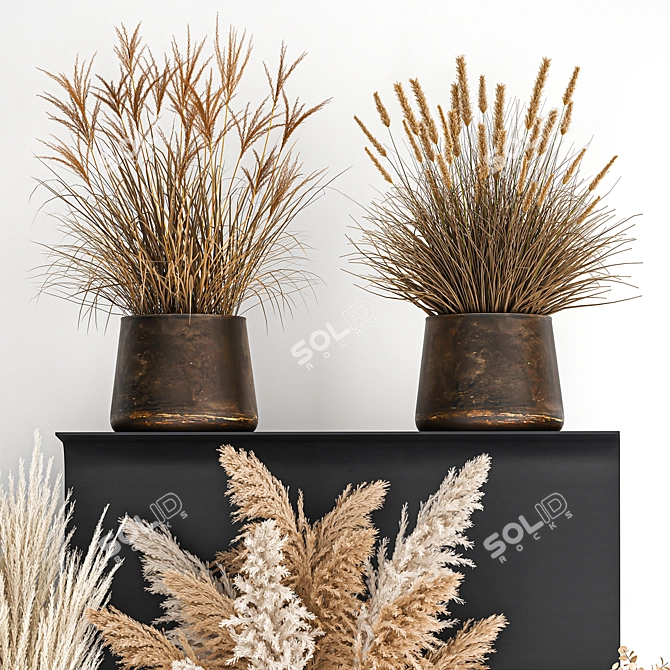 Title: Elegant Dried Reed Bouquet in Cyclades Vase 3D model image 3