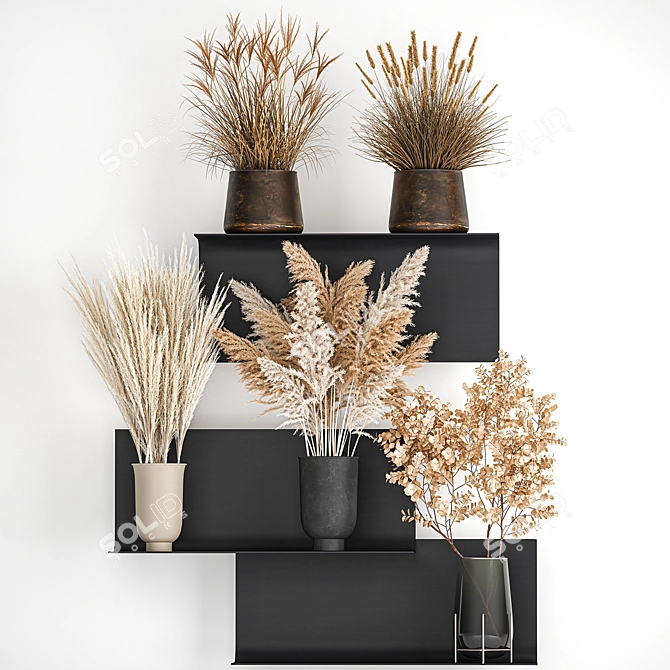 Title: Elegant Dried Reed Bouquet in Cyclades Vase 3D model image 6