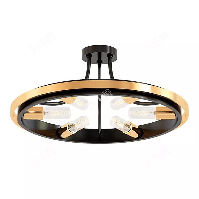 Industrial Loft Chandelier with Concentric Rings 3D model image 1