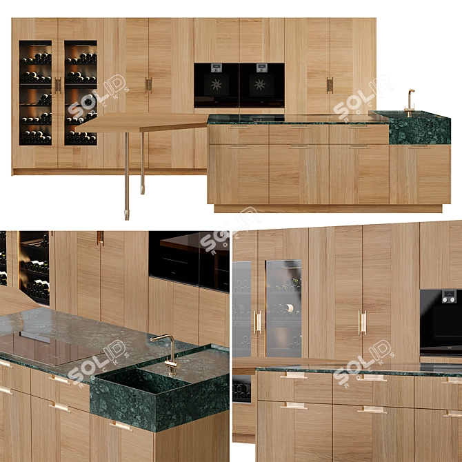 Cesar Intarsio Kitchen: Italian Excellence in Wood and Marble 3D model image 1