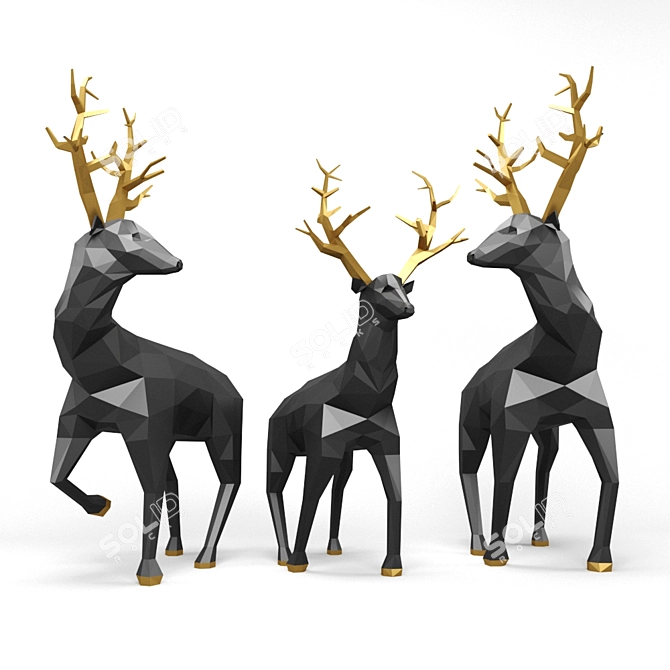 Elegant Deer Origami Sculpture 3D model image 1